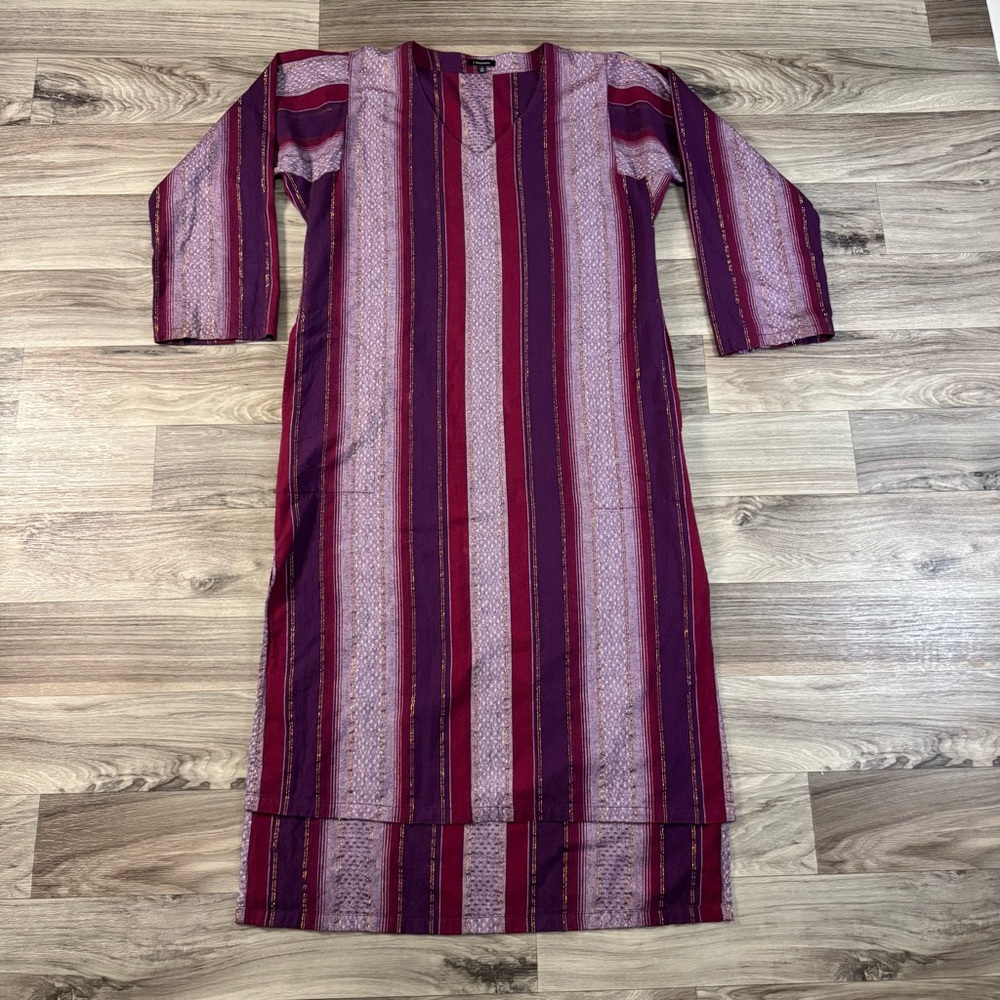 J. Peterman 100% Cotton Woven Purple Caftan Dress Size Small